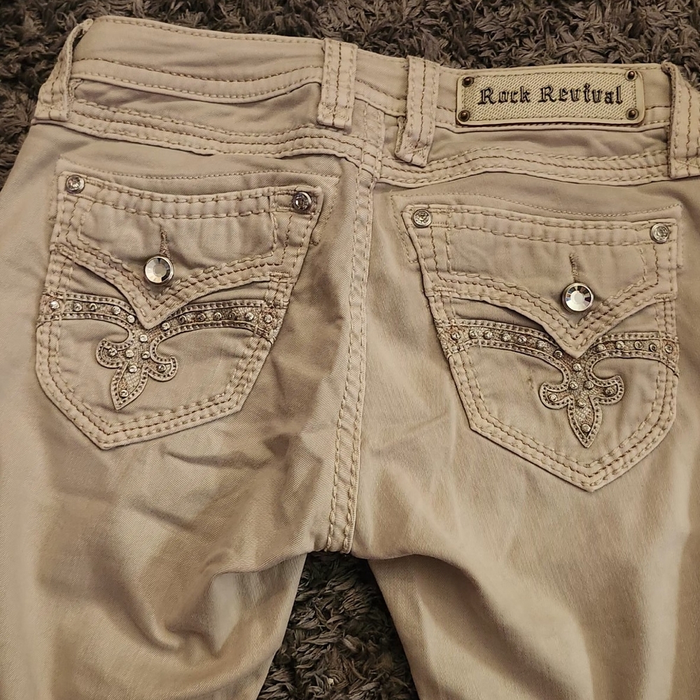 Rock Revival Beige Embellished Jeans